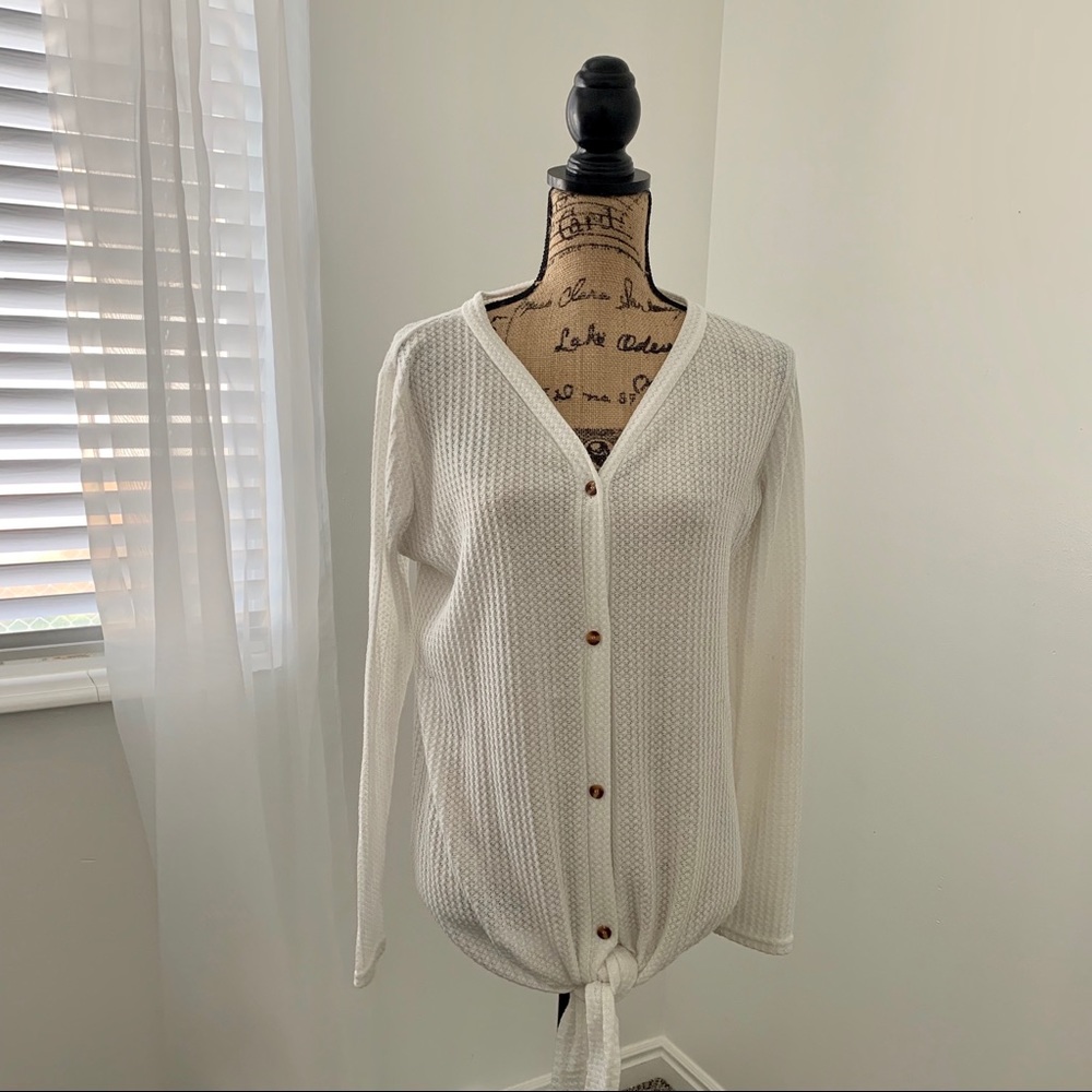 BOGO💕 Tie Front Knit White Sweater